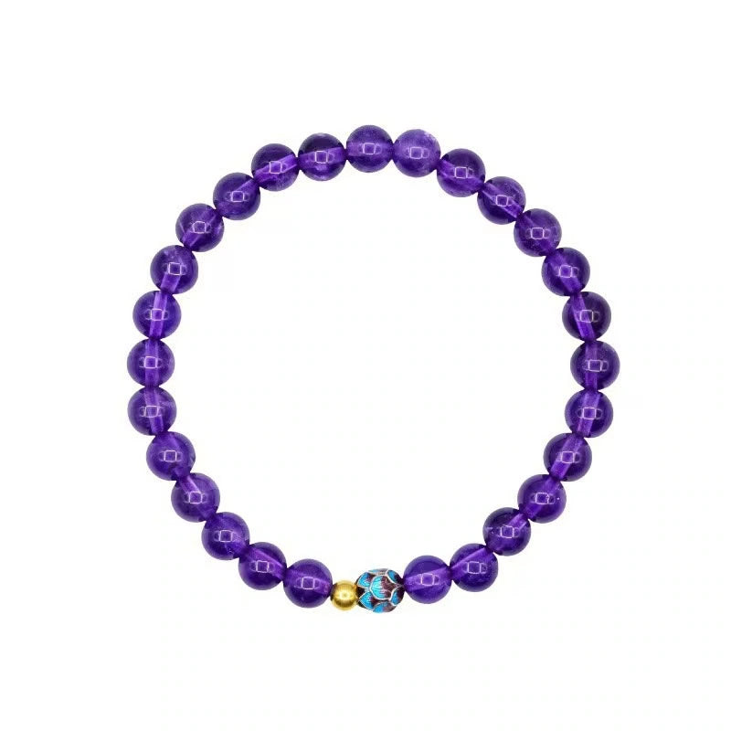 Natural Amethyst Bracelet with Purple Beads and Gold Accents for Women