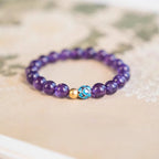 Natural Amethyst Bracelet with Purple Beads and Gold Accents for Women