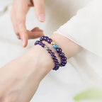 Natural Amethyst Bracelet with Purple Beads and Gold Accents for Women