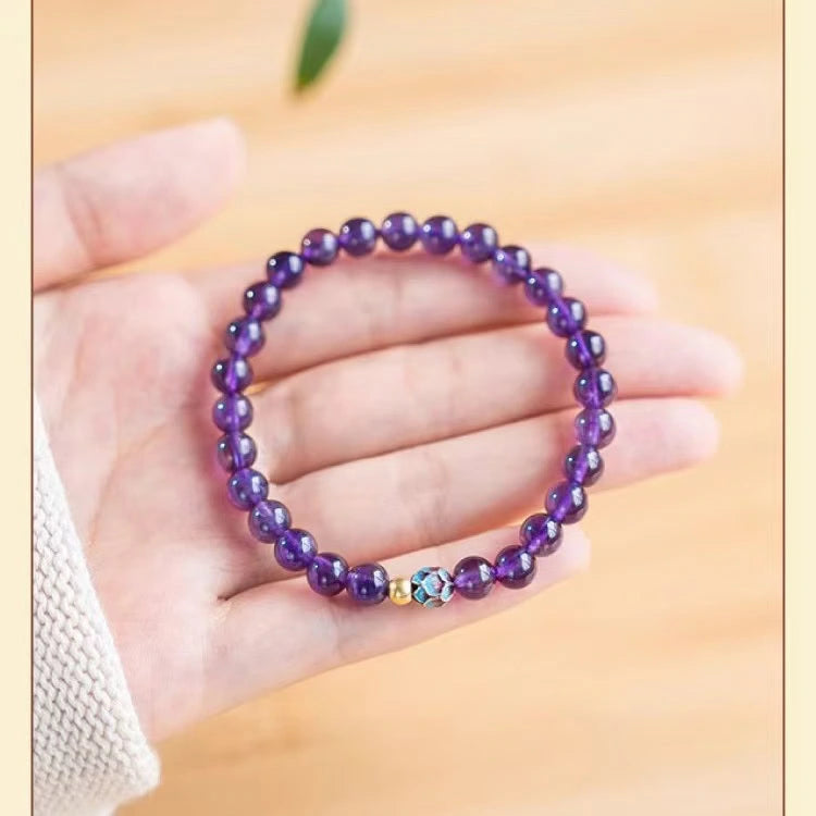 Natural Amethyst Bracelet with Purple Beads and Gold Accents for Women
