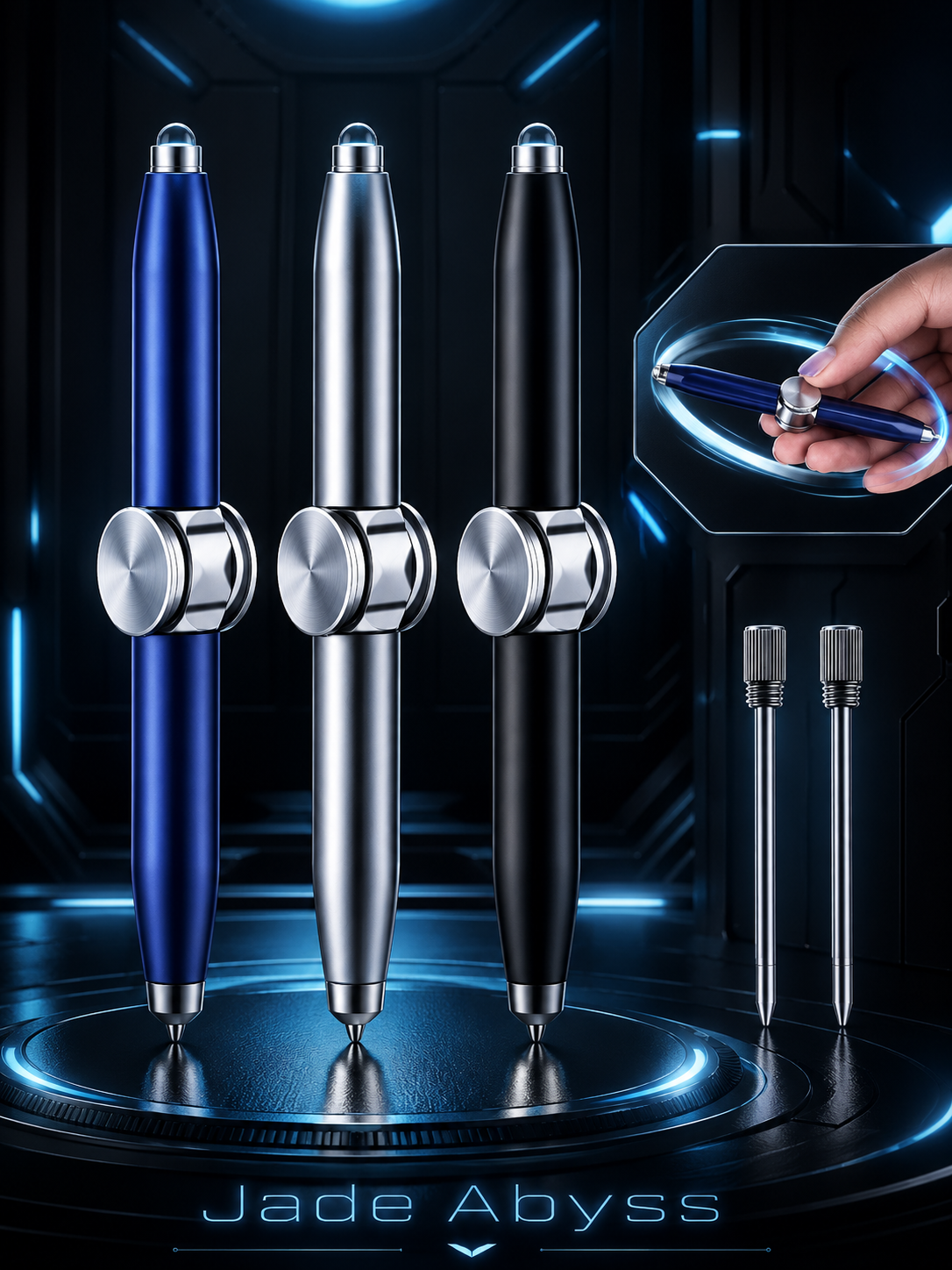 3pcs Metallic Rotating Pen Set with Light & Refills – Stress Relief & Gift