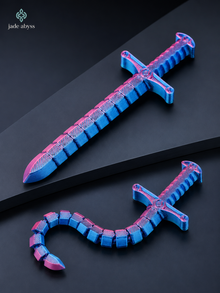 3D Printed Transforming Sword Whip Toy, Single Piece, Bendable Stretchable Locking Fidget Toy