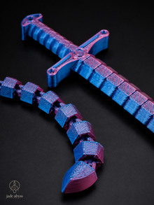 3D Printed Transforming Sword Whip Toy, Single Piece, Bendable Stretchable Locking Fidget Toy