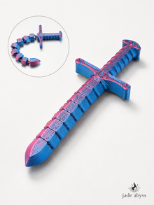 3D Printed Transforming Sword Whip Toy, Single Piece, Bendable Stretchable Locking Fidget Toy