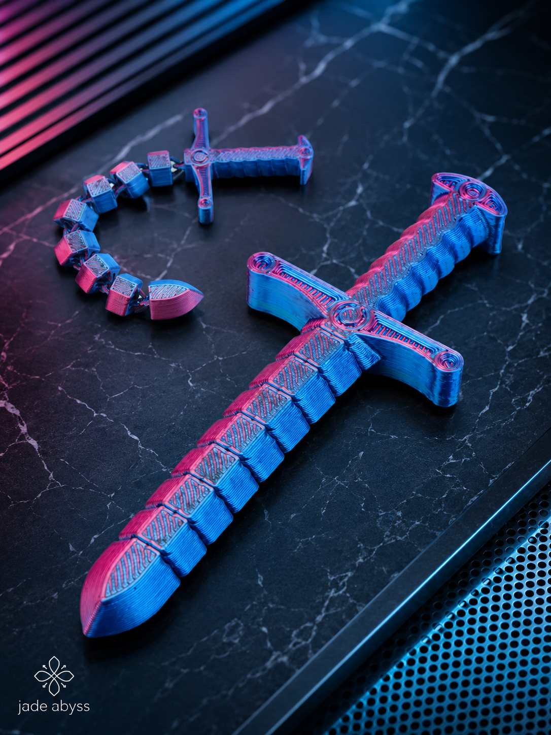 3D Printed Transforming Sword Whip Toy, Single Piece, Bendable Stretchable Locking Fidget Toy