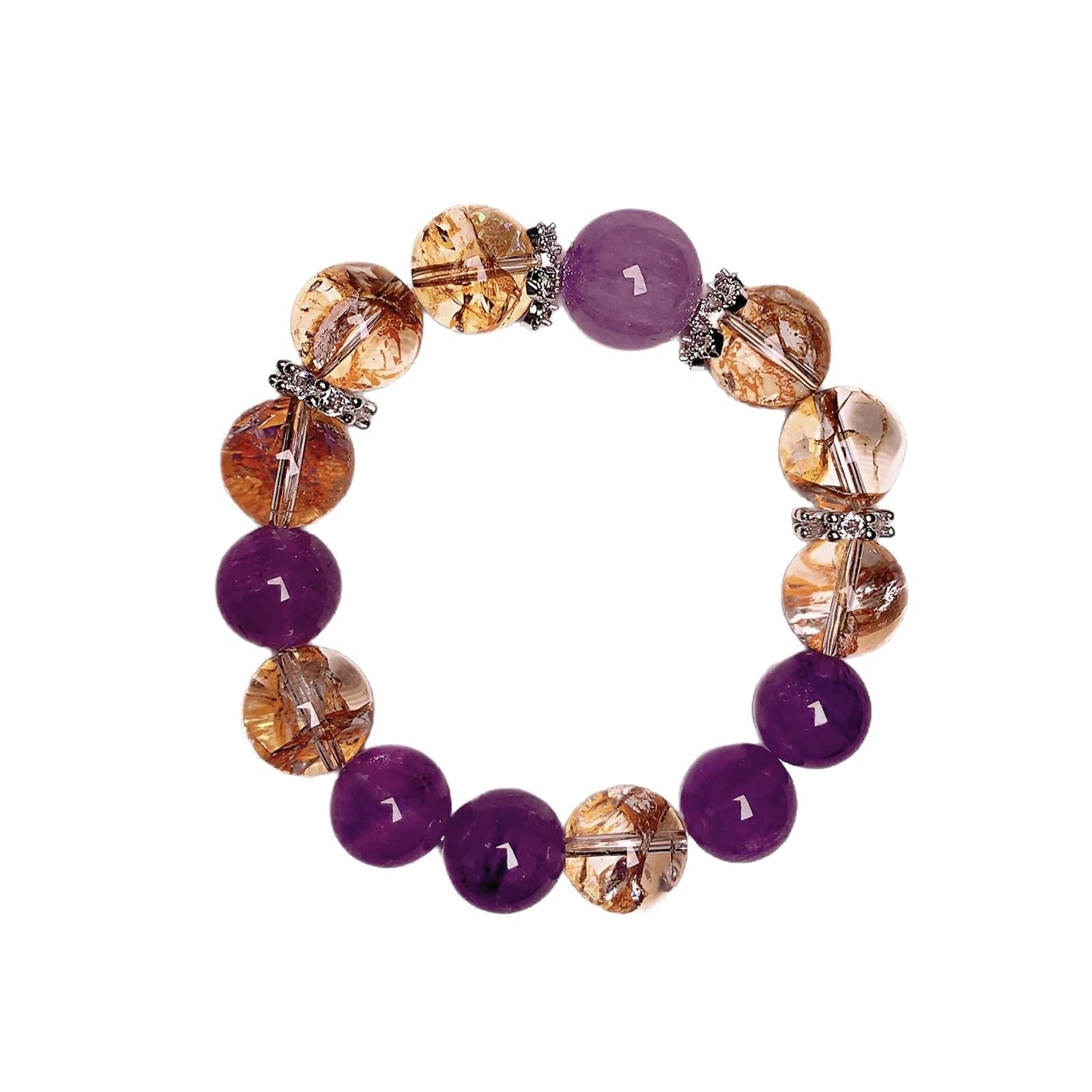 Exquisite Purple and Gold Natural Crystal Bracelet with Amethyst Beads and Golden Accents for Women - Meticulously Crafted for Home Decor and Jewelry Making