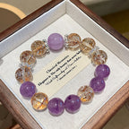 Exquisite Purple and Gold Natural Crystal Bracelet with Amethyst Beads and Golden Accents for Women - Meticulously Crafted for Home Decor and Jewelry Making
