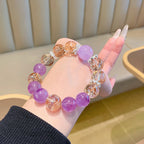 Exquisite Purple and Gold Natural Crystal Bracelet with Amethyst Beads and Golden Accents for Women - Meticulously Crafted for Home Decor and Jewelry Making