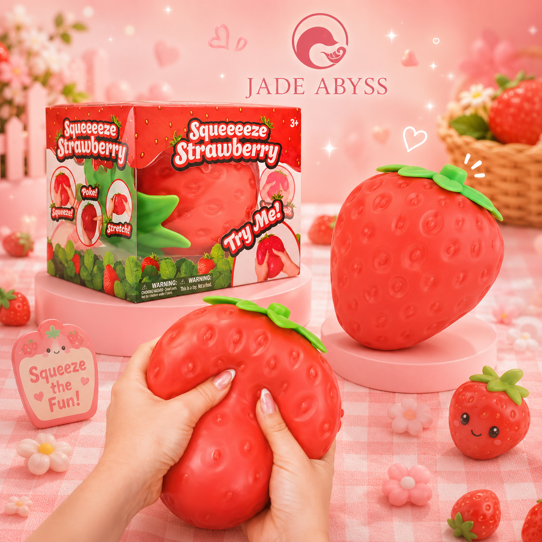 Squeeze Strawberry Squishy – 5” Stress Relief Toy for Kids & Adults